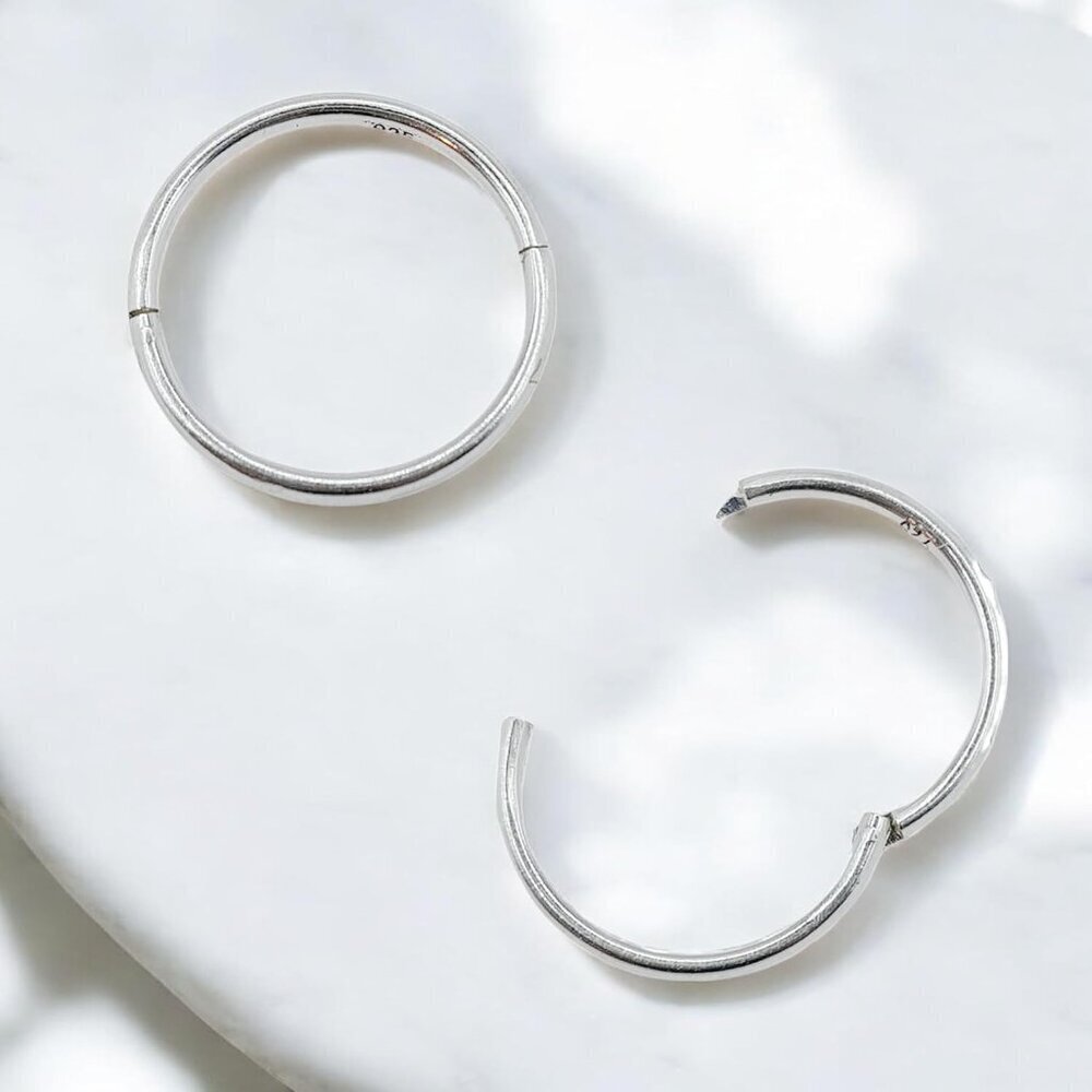 Sterling Silver Hoop Earrings Hypoallergenic Hinged Continuous Wear 8-14mm - Picture 6 of 9